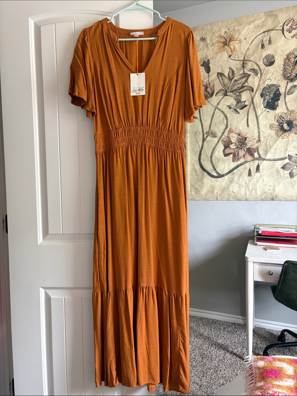 Target Women's Rust Orange Maxi Dress with Smocked Waist
